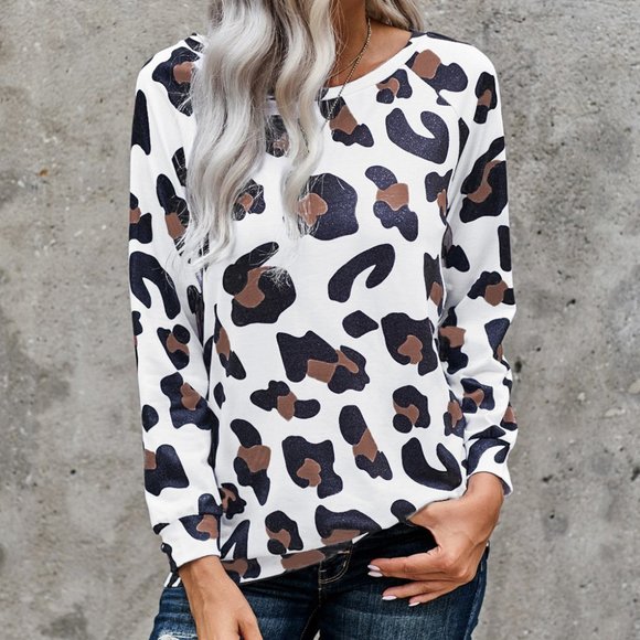RESTOCKED! White Leopard Print Long Sleeve Top - Picture 2 of 11